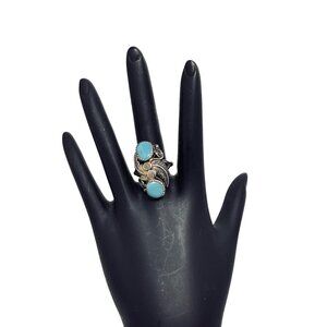 George Kee Sterling Sleeping Beauty Blue Turquoise Domed Feather Ring (R363)